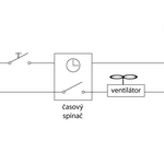 Schéma zapojení tlačítka s časovým spínačem a s ventilátorem. 