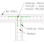 Půdorys kolmého napojení (zatažení do ztužující stěny) věnce s provázáním rohu pomocí příložek. Autor: David Šotkovský