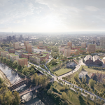 Axonometrie nové čtvrti Žofinka, tým 11: ADEPT, atelier.tečka, VEN.KU architekti, ohboi, VECTURA Pardubice. Zdroj: ONplan