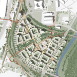 Situace nové čtvrti Žofinka, tým č 11: ADEPT, atelier.tečka, VEN.KU architekti, ohboi, VECTURA Pardubice. Zdroj: ONplan