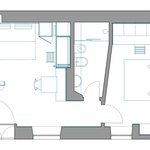 Proměna pavlačového bytu. Přepíná mezi dnem a nocí, a tím získává prostor. Zdroj: Archiplanstudio