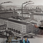 Historická veduta, na které nám Sebastian Kuršel ukazuje, jak rozsáhlý celý areál byl. Většina z něj zůstala stát, některé budovy byly dostavěny později. Součástí komplexu bylo i bydlení pro dělníky. Foto: Oldřich Rejl
