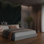 Moodpasta mění zvuk a atmosféru interiérů. Lamelové stěny, frézované povrchy, recyklovaná plsť, parametrické struktury.Designblok 2025. Zdroj: tiskové materiály Designblok