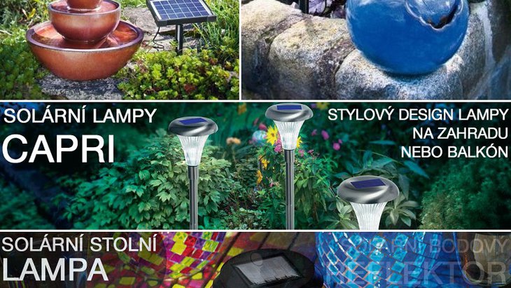 kvalitní solární lampy a vodní fontány s dopravou zdarma