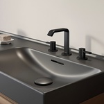 Kolekce MEDA nabízí umývátka a umyvadla v barvě grafit mat. Zaujmou zaoblenými vnitřními rohy a praktickými odkládacími plochami. V interiéru působí jako sjednocující prvek. Zdroj: LAUFEN CZ s.r.o