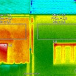 Názorný příklad, jak na termokameře vypadá nezateplená část rodinného domu (vlevo) a správně zateplená část domu (vpravo).  © IKA Buildog