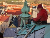 Oprava věže kostela Petra a Pavla v Broumově. Zdroj: archiv rodiny Dvořákových Oprava věže kostela Petra a Pavla v Broumově. Zdroj: archiv rodiny Dvořákových