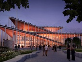 Vltavská filharmonie v&nbsp;Praze, vstup z&nbsp;náměstí, vizualizace Bjarke Ingels Group (BIG)
