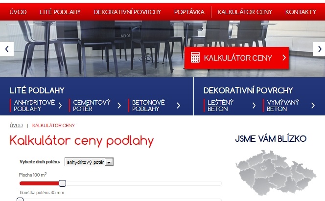 Spočítejte si cenu lité podlahy on-line Spočítejte si cenu lité podlahy on-line