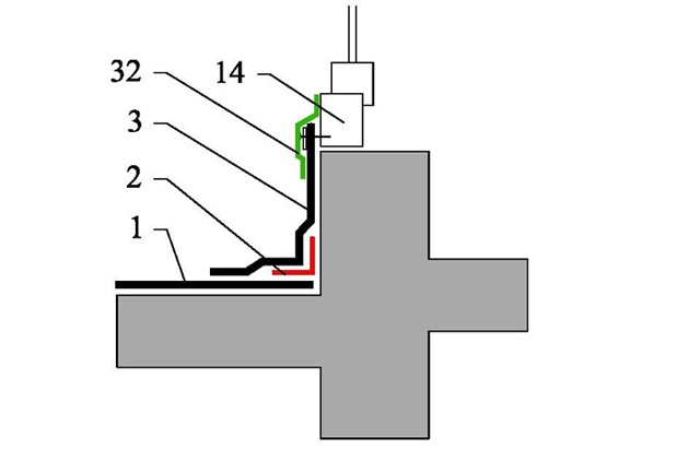 Obr. č.  2 – Schematické řešení asfaltové hydroizolace na rámu dveří, za pomocí vyztužené stěrkové izolace.