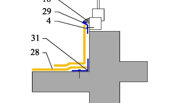Obr. č.  7 - Schéma ukončení hydroizolačního fóliového hydroizolačního povlaku na rámu dveří