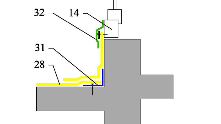 Obr. č.  8 – Schéma ukončení hydroizolačního fóliového hydroizolačního povlaku na rámu dveří v kombinaci se stěrkovou izolací typu PMMA (plymetylmetakrylát)