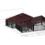 3D schéma nosné konstrukce Lindab Construline pro základnu pro cyklisty v systému AutoCADu