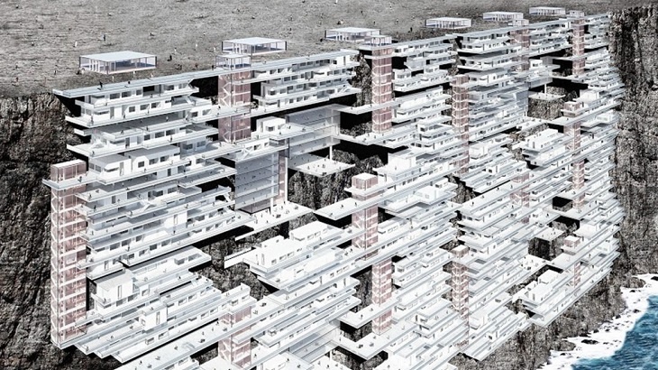 Foto zdroj: Inhabitat.com Bydlení zavěšené na skalách – řešení pro budoucnost?