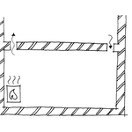 Teoretické schéma, jak nechat přirozeně cirkulovat vzduch od topidla do horní místnosti. Funkčnost vždy bude záležet na úniku vzduchu okolními místnostmi či do exteriéru (netěsnostmi oken), na dimenzi potrubí a na dalších vzduchotechnických zařízeních (například digestoř v kuchyni). Celému systému může pomoci vsazení ventilátoru, který bude nuceně hnát vzduch do patra.