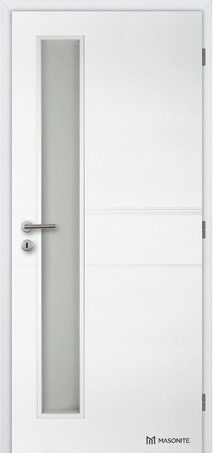 Bílé lakované dveře Masonite ANGLET Vertika se specifickým prolisem a pískovaným zasklením Bílé lakované dveře Masonite ANGLET Vertika se specifickým prolisem a pískovaným zasklením