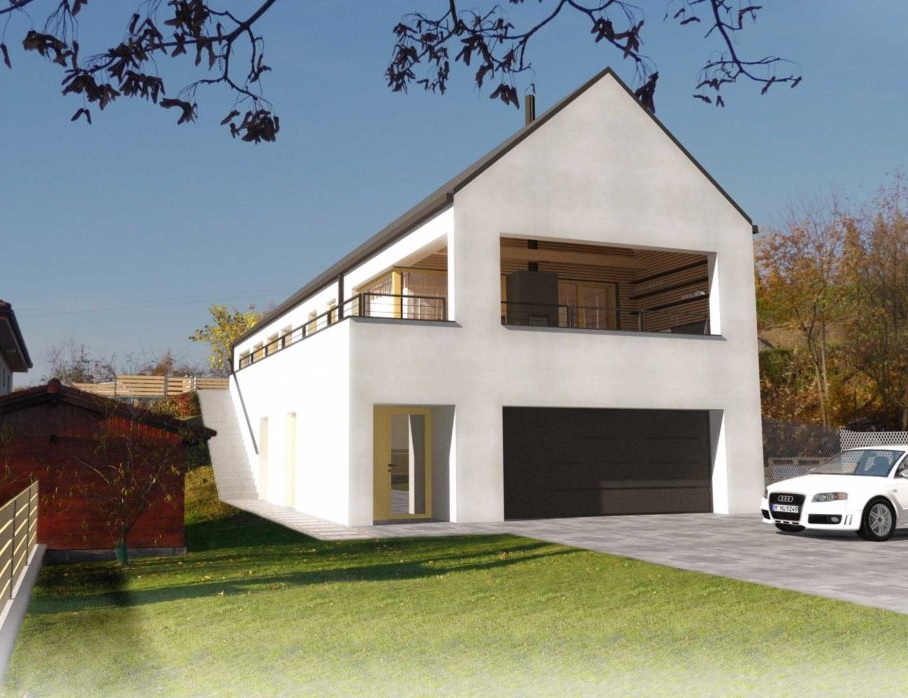 Dům umístěný ve svahu. Projekt novostavby rodinného domu v Michalovicích.