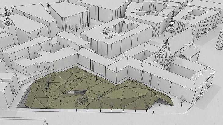 Galerii v centru Brna navrhla studentka jako podzemní budovu s parkem na střeše