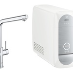 Systém GROHE Blue® Home obsahuje speciální vodovodní baterii a průtokový chladič s integrovaným filtrem a karbonizační lahví CO2