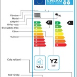 Obecný energetický štítek s vysvětlivkami a ukázka štítku plynového průtokového ohřívače vody
