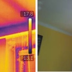 Obrázek 7 – bytový dům postavený v 70. letech 20. stol.; přechod stěny v kuchyni do stropní konstrukce, vlevo stěna ke koupelně