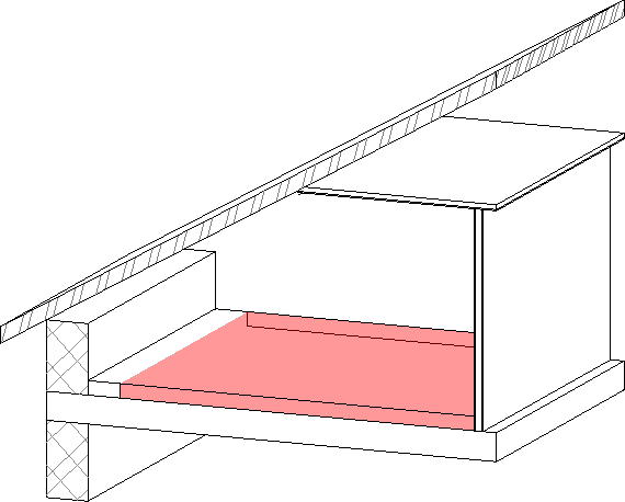 Obrázek 3-2: Místnost v podkroví se zvýrazněnou plochou pro stanovení plochy obytné místnosti se šikmými stropy