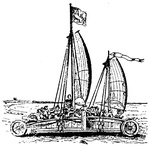 Větrem hnaný ruční vozík z Číny a větrná suchozemská jachta na kolech z Nizozemska (archiv autora, DTU a U.S. Navy)