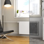 Deskové otopné těleso RADIK KLASIK-R (vlevo) je upravené pro rychlou náhradu článkových litinových nebo ocelových radiátorů s připojovací roztečí 500 mm. Výška 554 mm zaručuje jeho bezproblémovou montáž na místo starého radiátoru. Cena od 2055 Kč bez DPH. Více na www.korado.cz