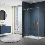 Luxusní sprchový kout CADURA GOLD LINE (jednokřídlé dveře s pevnou stěnou v rovině a boční stěnou v čirém skle)