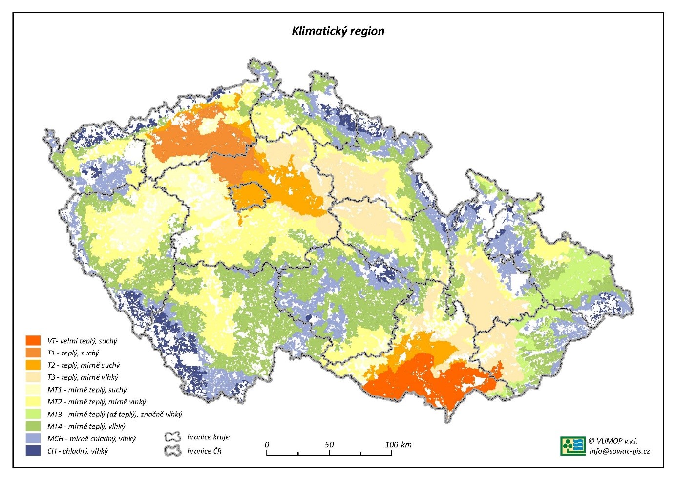 Obr. 2 – Klimatické regiony (původní, ale doposud používané vymezení) (VÚMOP v.v.i.)